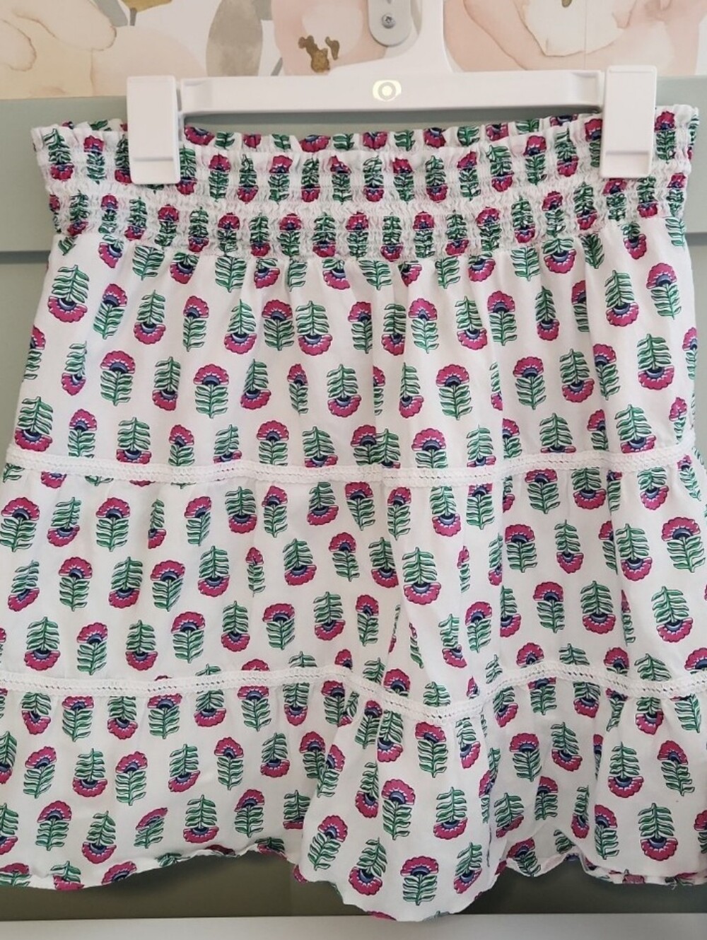 J. Crew White Short Skirt with Pink & Green Leaf Print